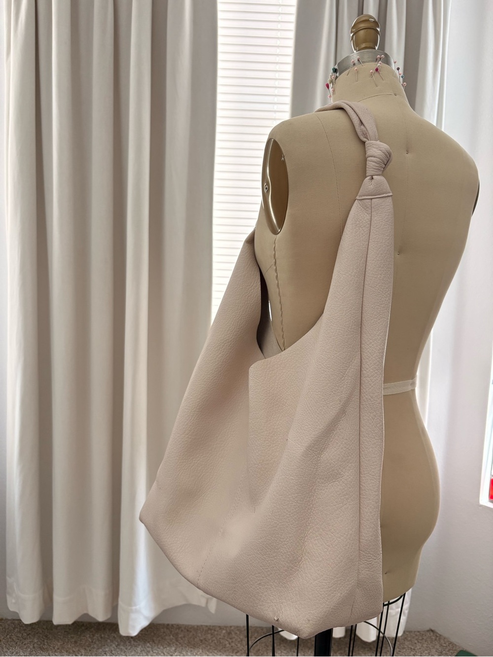 Soft Knot-Handle Slouch Tote in Light Beige